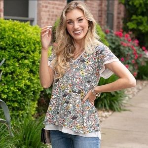 NWT Grace and Lace Floral Tiered Mesh Tee